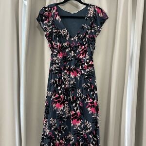 Boden Pink and Red Flutter Sleeve Maxi Dress